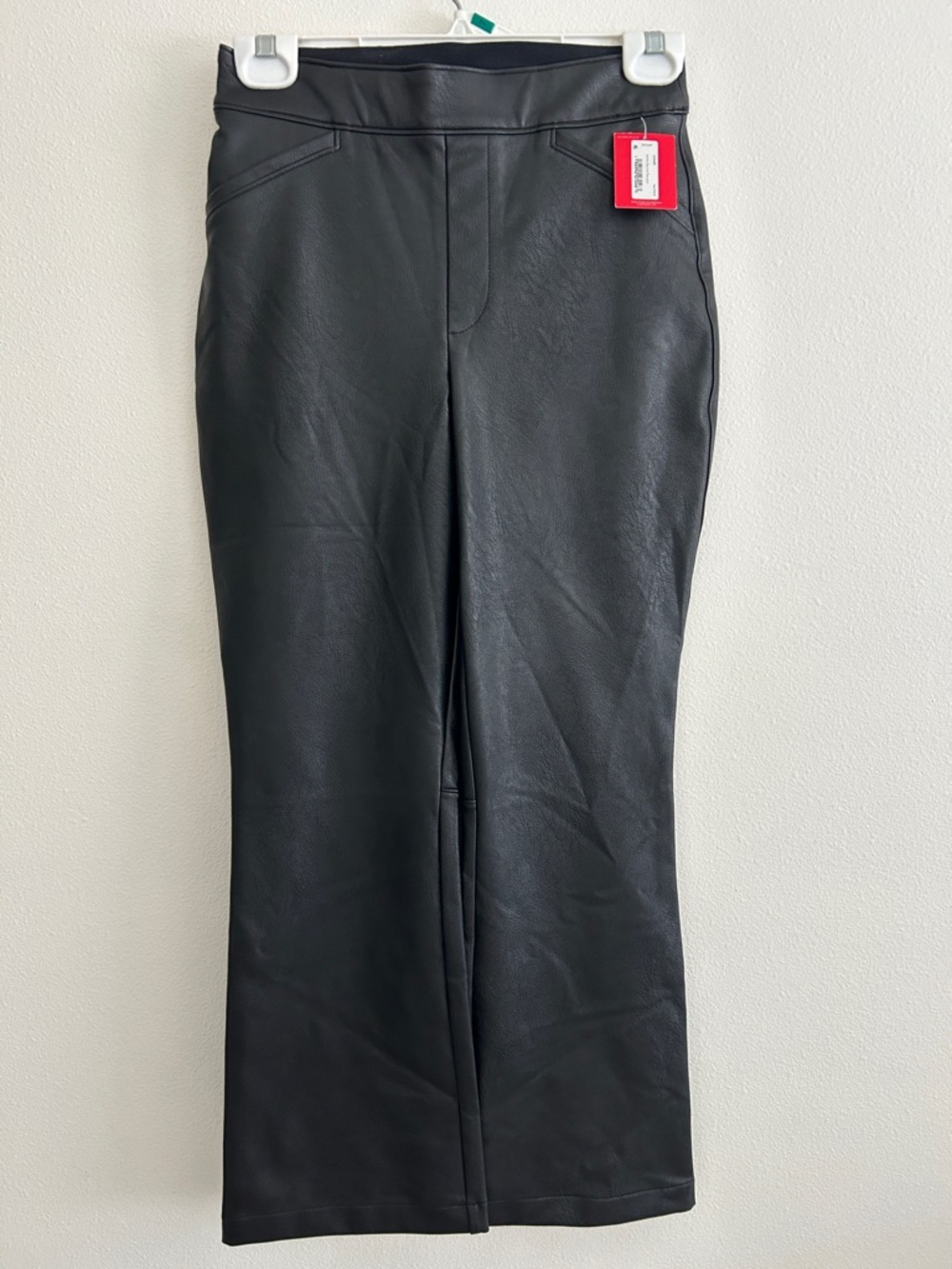 SPANX Leather-Like Kick Flare Cropped Pants Women's Size Small Luxe Black NWT